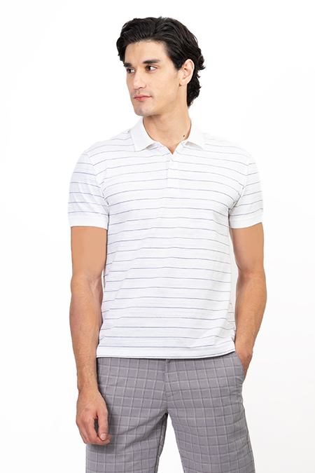 Áo polo nam Novelty màu trắng sọc xanh NATMSLMCSR191234N