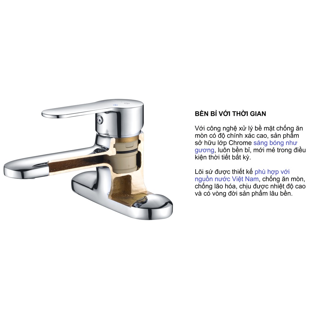 [ GIÁ SẬP SÀN ] Vòi chân kép Lavabo Nóng lạnh Basic BW 602V3 Đồng mạ (Tặng kèm bộ xả Lavabo)
