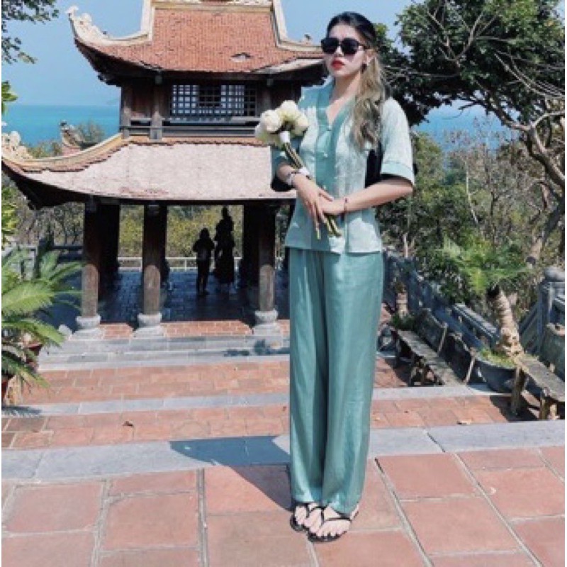 Đồ lam đi chùa # bà lai vải gấm, lụa pháp cao cấp