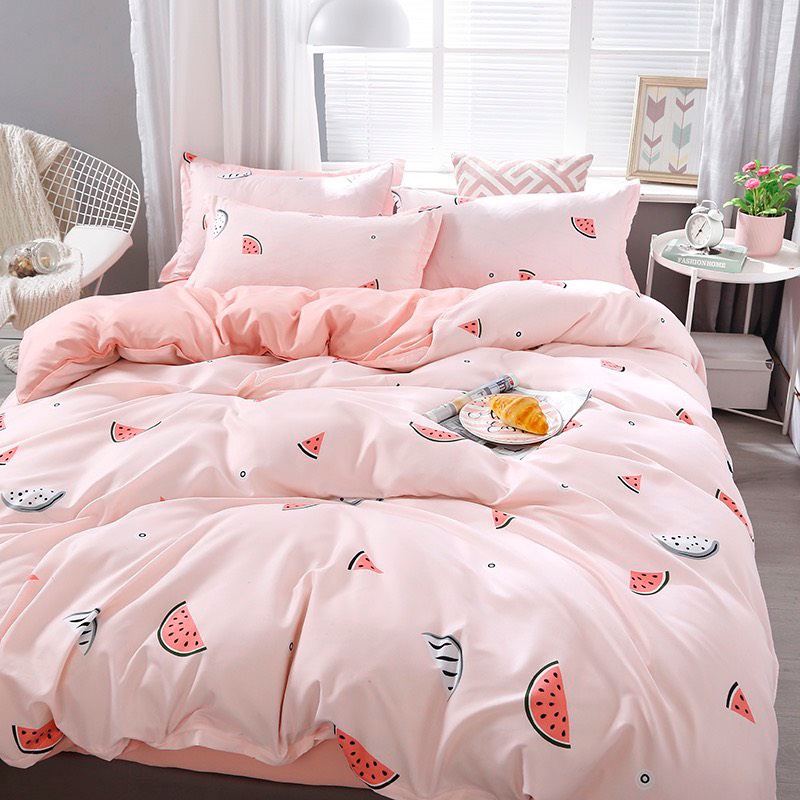 Trọn Bộ 4 Món Cotton Poly Nhập Mẫu DƯA HẤU HỒNG