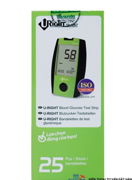 Que thử đường huyết Uright hộp 25 que dùng máy Uright TD4267 + Tặng 25 kim chích máu nhập khẩu
