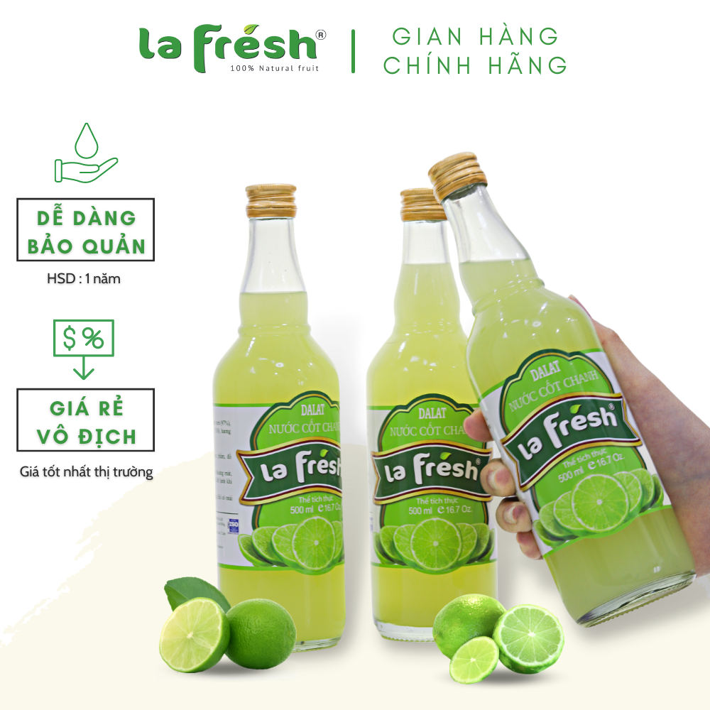 [HCM]Nước Cốt Chanh Vắt Không Đường Lafresh Đà Lạt 500ml