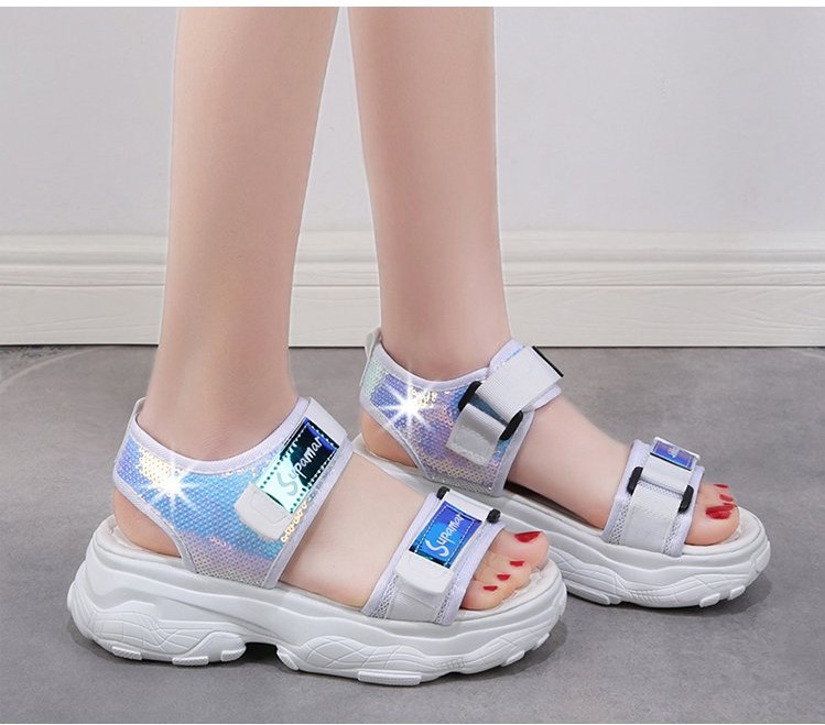 Sandal nữ quai ngang phản quang đế cao 5 phân - hottrend 2020