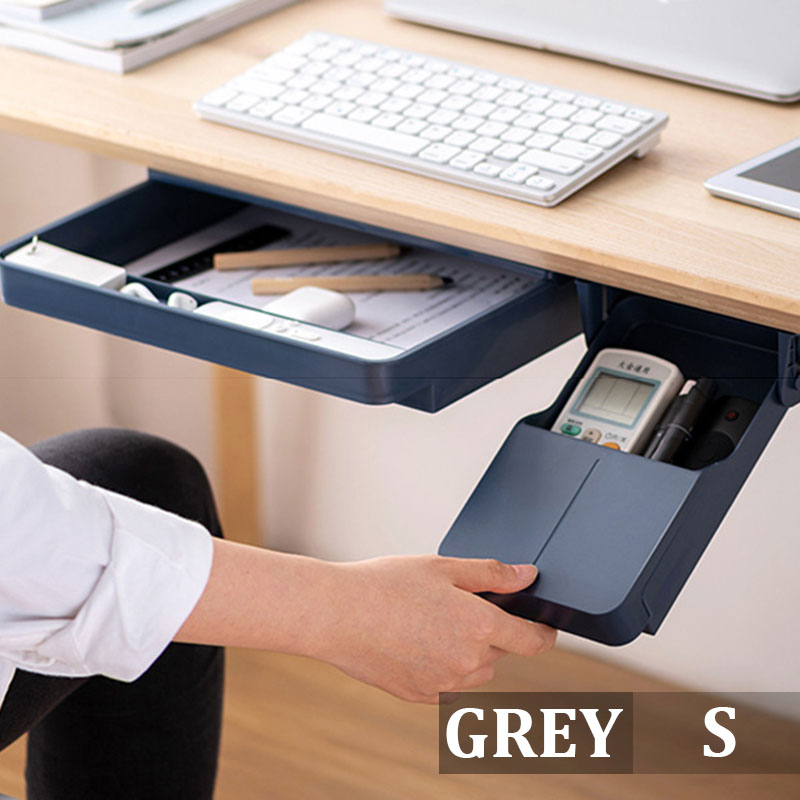 FLEWWER【Ready Stock】 Desk Pencil Tray Desktop Hidden Storage Box, Drawer, Under Desk Drawer, Sundries Storage Box S/M/L