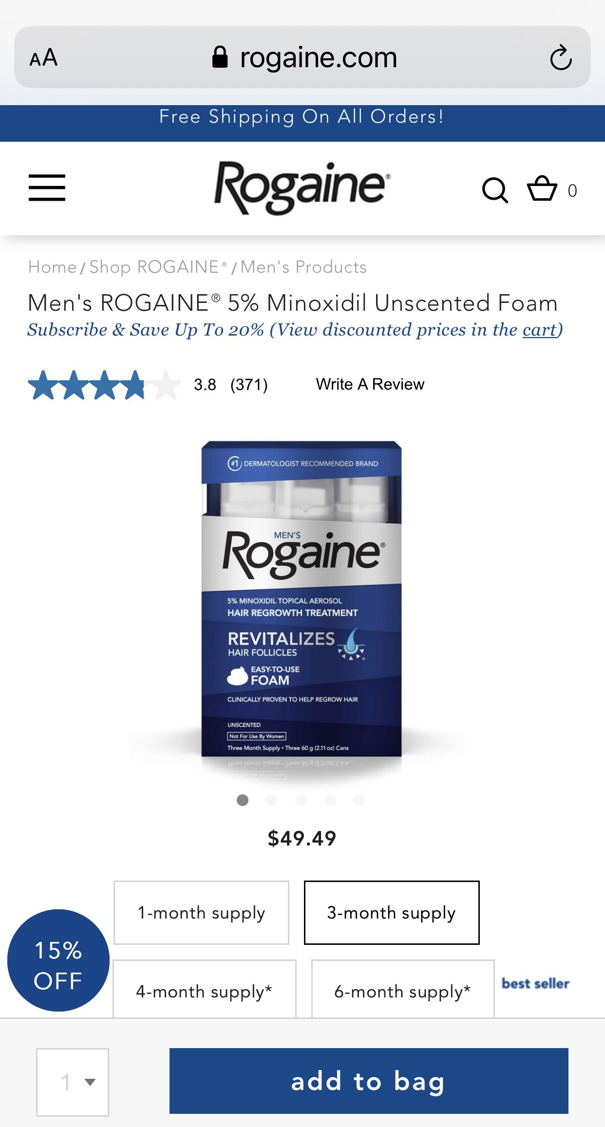 Kem mọc tóc Rogaine Minoxidil 5% cho Nam (Bộ 3 chai 60ml x3)