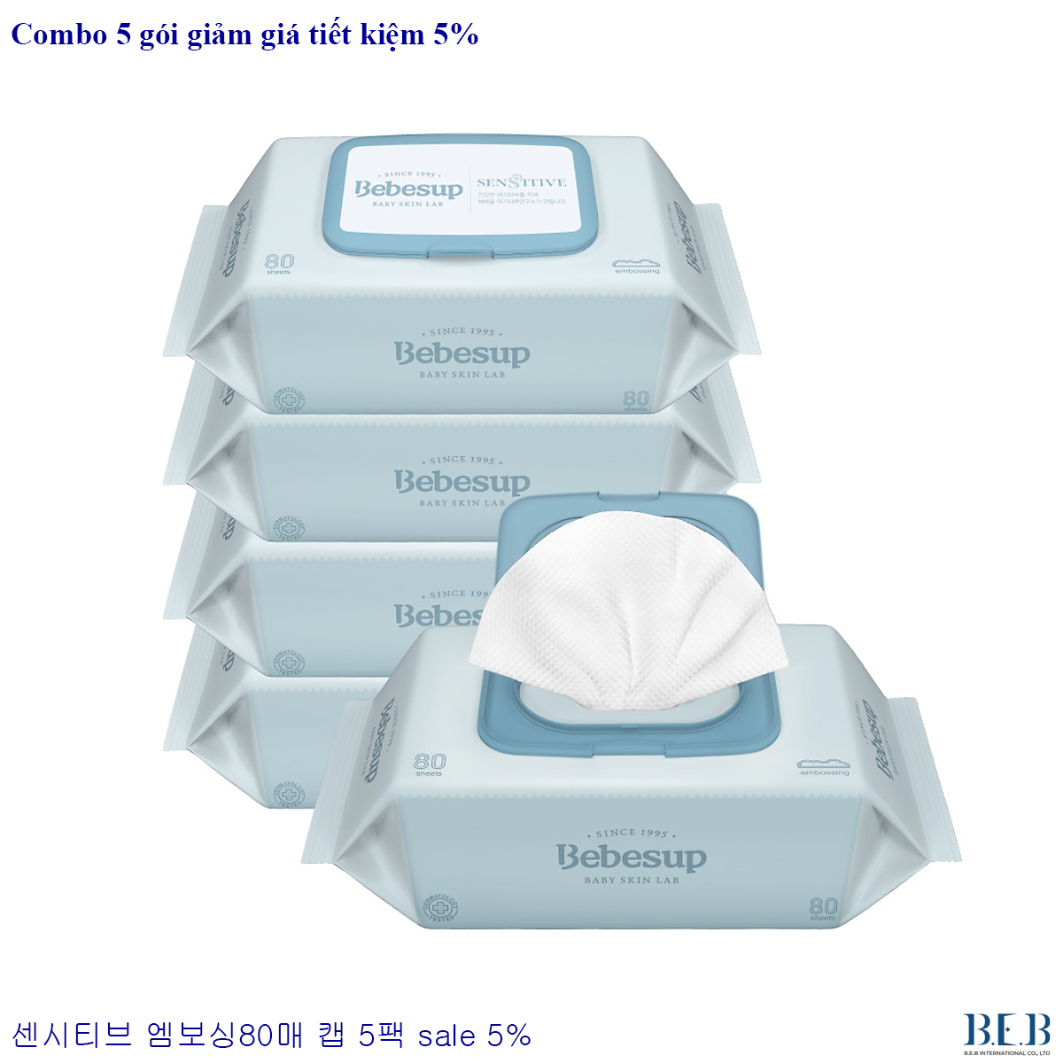 Combo 5  gói khăn giấy ướt đa năng cho bé sơ sinh- Sensitive80