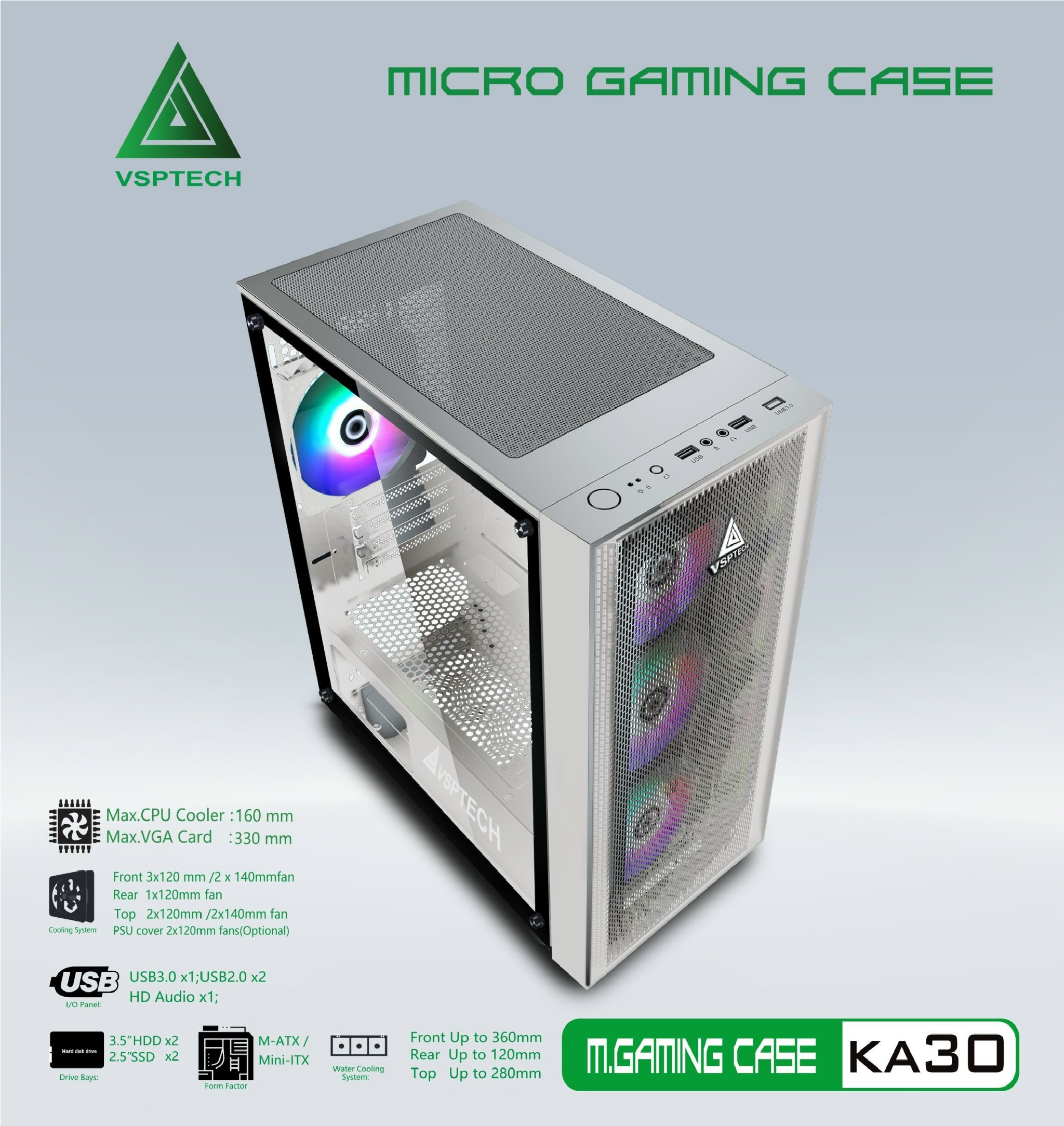 Case Gaming VSP KA30 Mini Tower (Trắng)