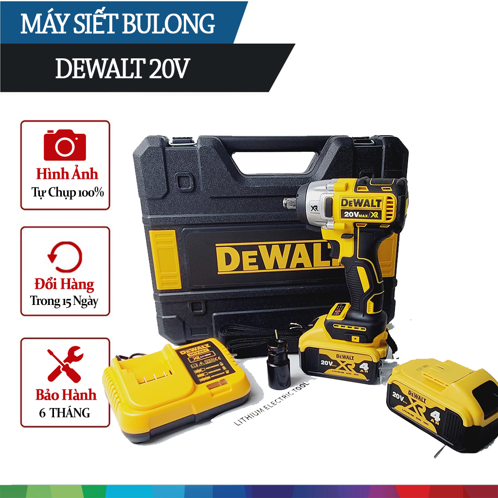Máy siết bulong, máy bắn bulong Dewalt 199v sử dụng chân pin thông dụng, đầu 2 trong 1