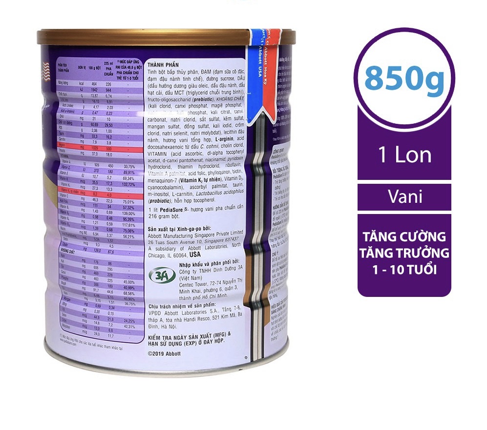 (Com bo 2 non)Sữa bột Pediasure 850g hương vani