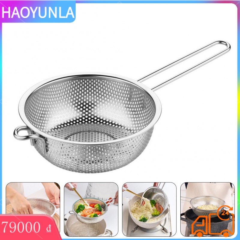 HAOYUNLA Stainless Steel Long-handle Colander Draining Basket Vegetable Fruit Washing Basket