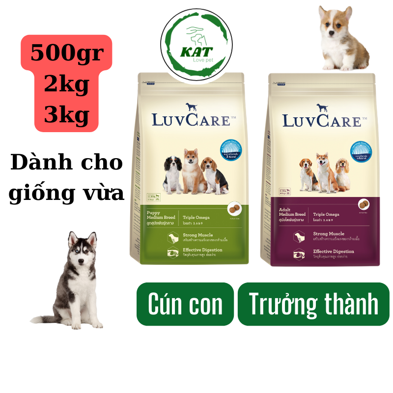 Hạt thức ăn cho chó Luvcare - Dành cho chó giống vừa - Gói 500gr 2kg 3kg