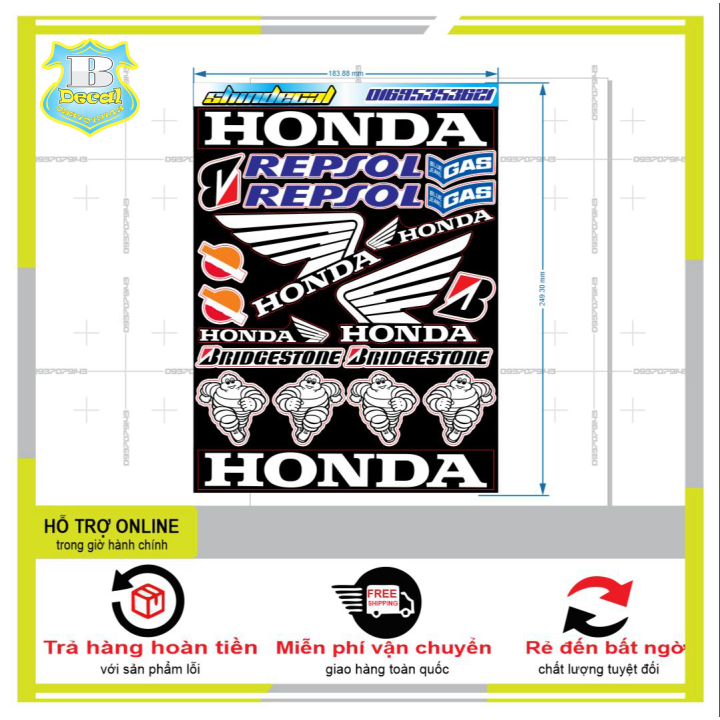 LOGO STICKER CÁNH CHIM HONDA 04  { PHỤNG DECAL }