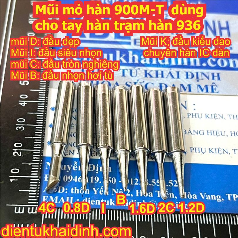 2 cái đầu mũi mỏ hàn hakko 900m-t d k c b i dùng cho tay hàn, trạm hàn 936 907 103t kde2390
