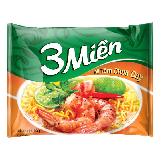 Thùng 30 gói mì 3 Miền tôm chua cay 65g (Date mới)