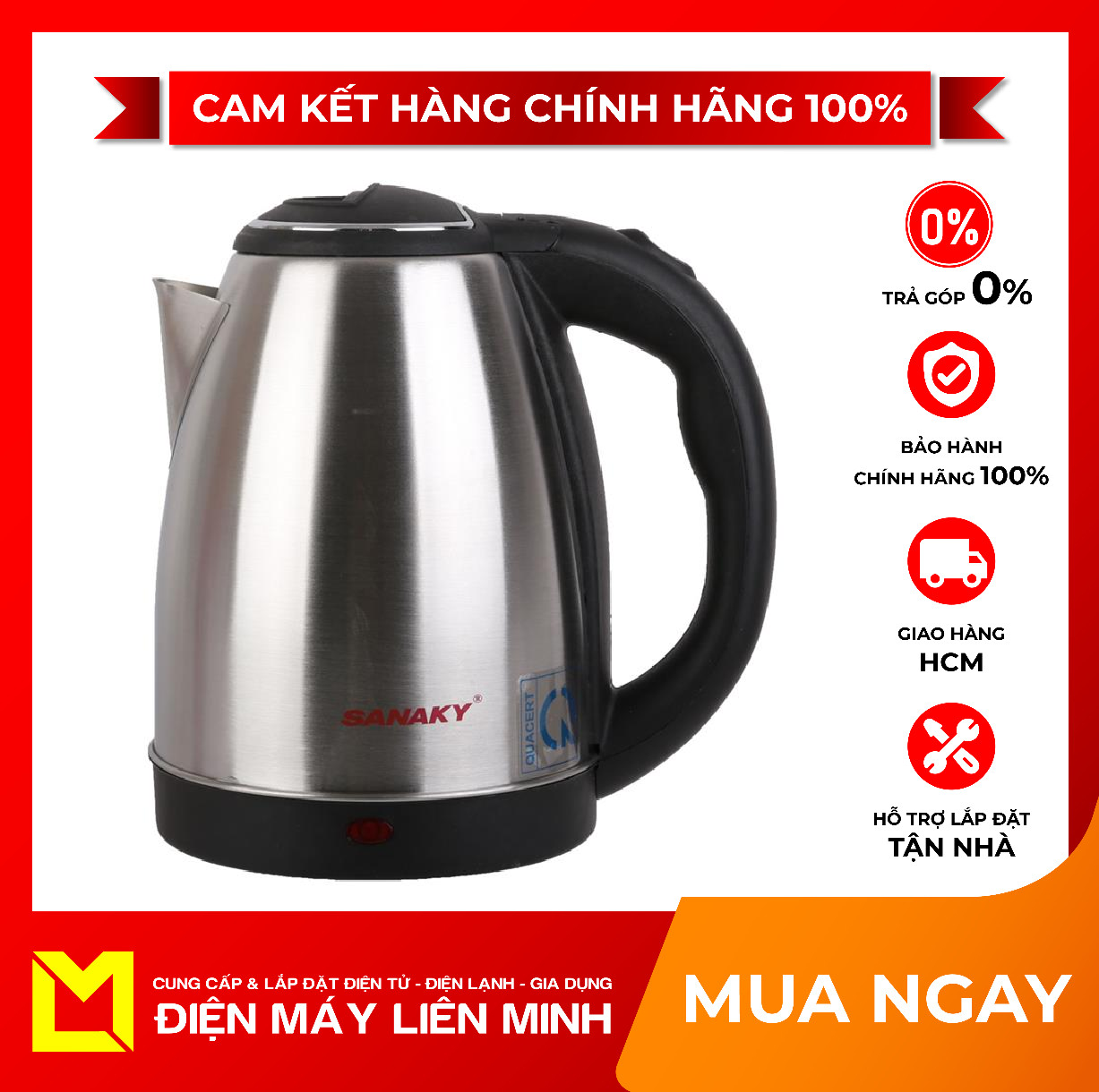 Bình siêu tốc Sanaky SNK-18N-1S 1.8L -  Ấm siêu tốc đun nước khô ráo, an toàn. - Có hệ thống tự động ngắt nguồn khi sôi. - Đế của ấm siêu tốc có thể xoay được 360 độ. - Ấm có chức năng an toàn độc đáo
