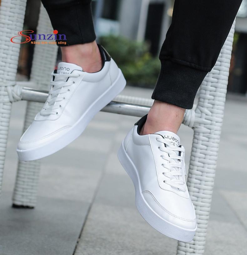 Giày thể thao nam da PU Sunzin 026, size từ 39-44 (trắng phối đen)