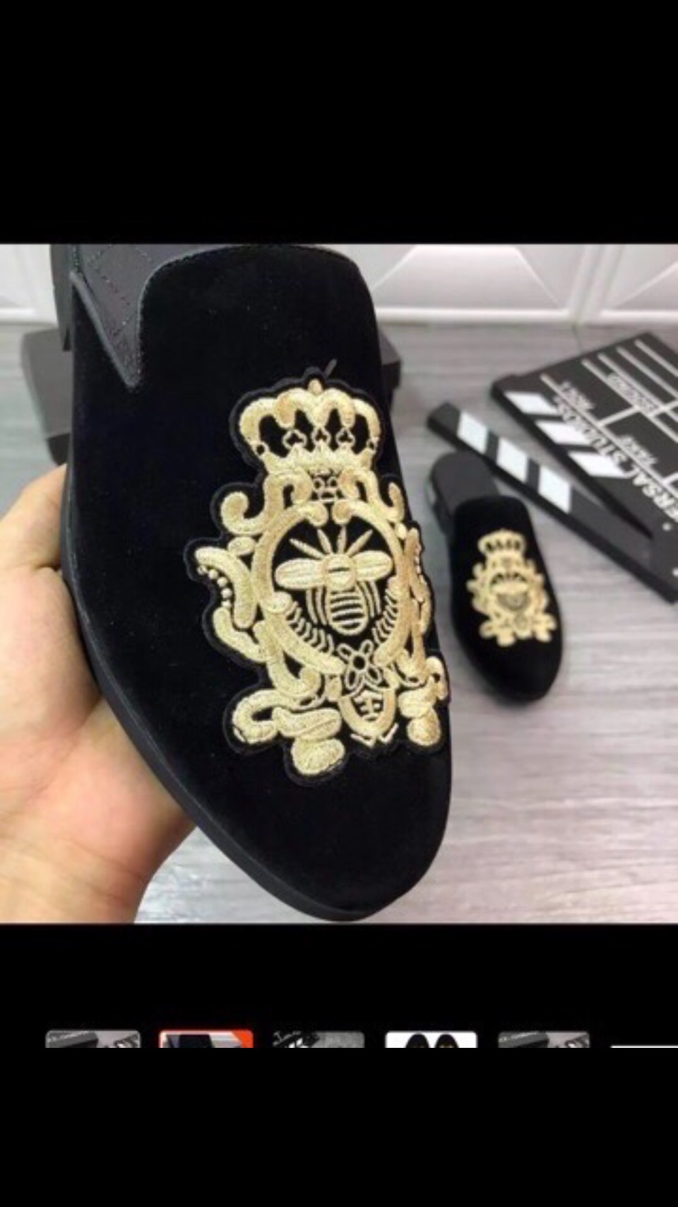 sục nam da thoáng gót thêu logo ong vàng