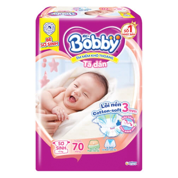 Tã dán Bobby size XS 70 miếng (cho bé <5kg)