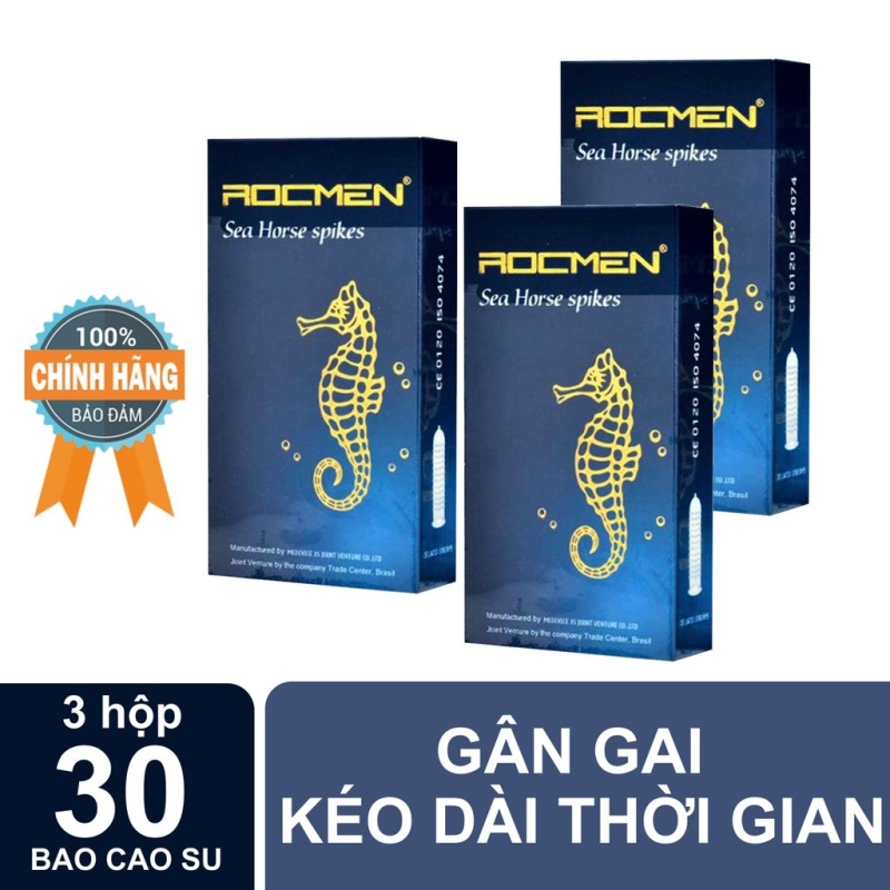 Bộ 3 hộp Bao cao su kéo dài thời gian RocmenSea Horse Spikes (30 cái)