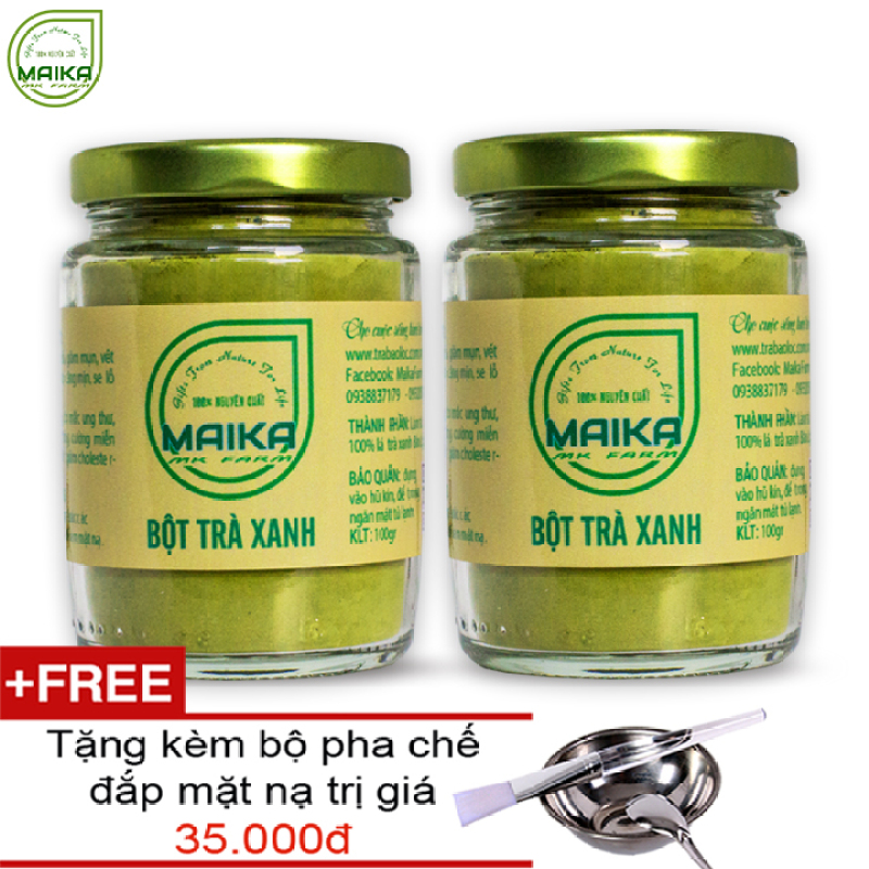 Combo 2 Bột Trà Xanh Nguyên Chất MK Farm (100g/hũ) + Tặng Bộ Đắp Mặt giá rẻ