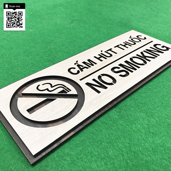 Bảng báo cấm hút (no smoking) bằng gỗ 12x30cm