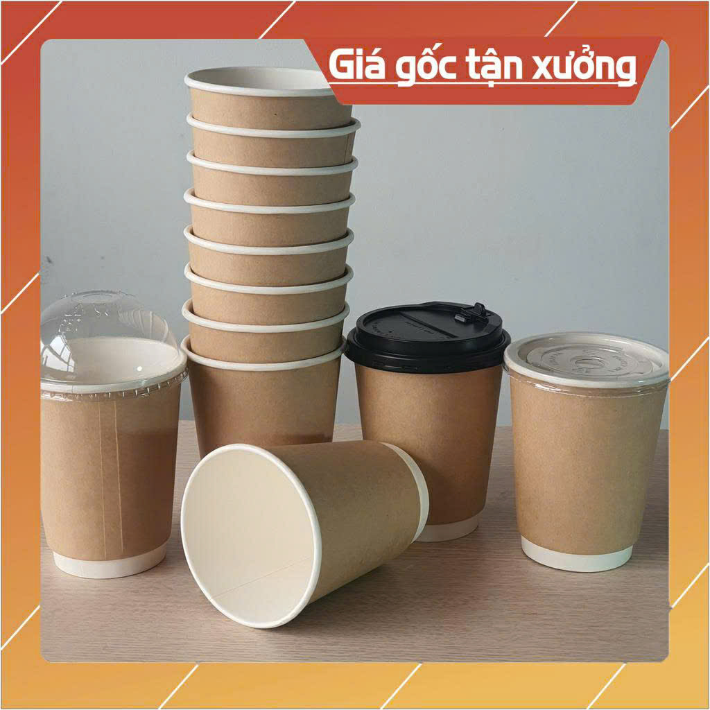 Ly Giấy Cốc giấy Kraft có nắp 280ml đựng cafe Mang Về 8oz 25 cái