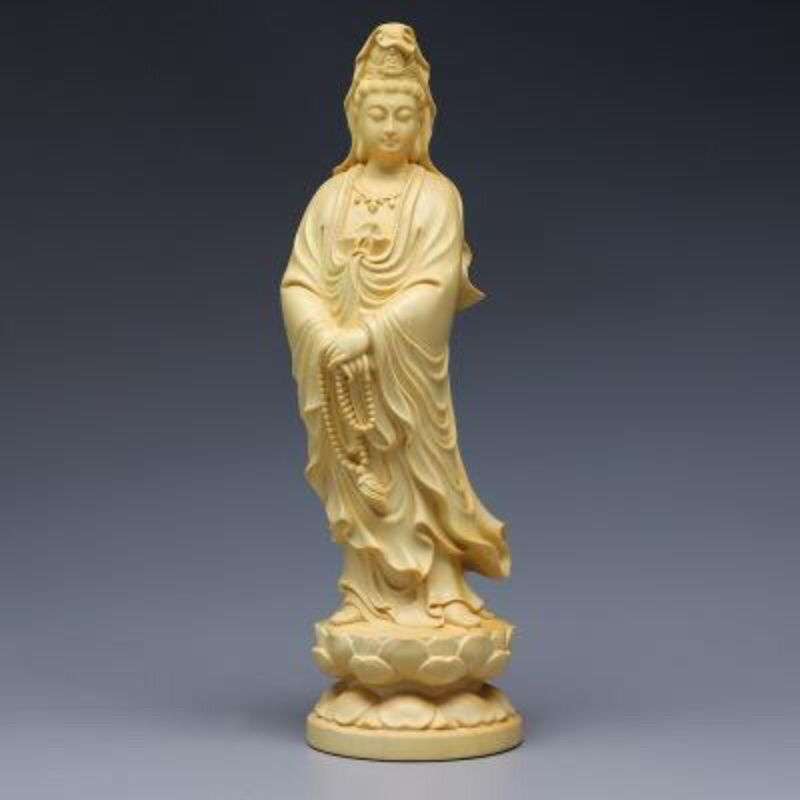 Tượng phật bà quan âm bằng gỗ hoàng dương đồ trang trí văn phòng chuỗi hạt phật bà quan âm đồ trang trí thủ công
