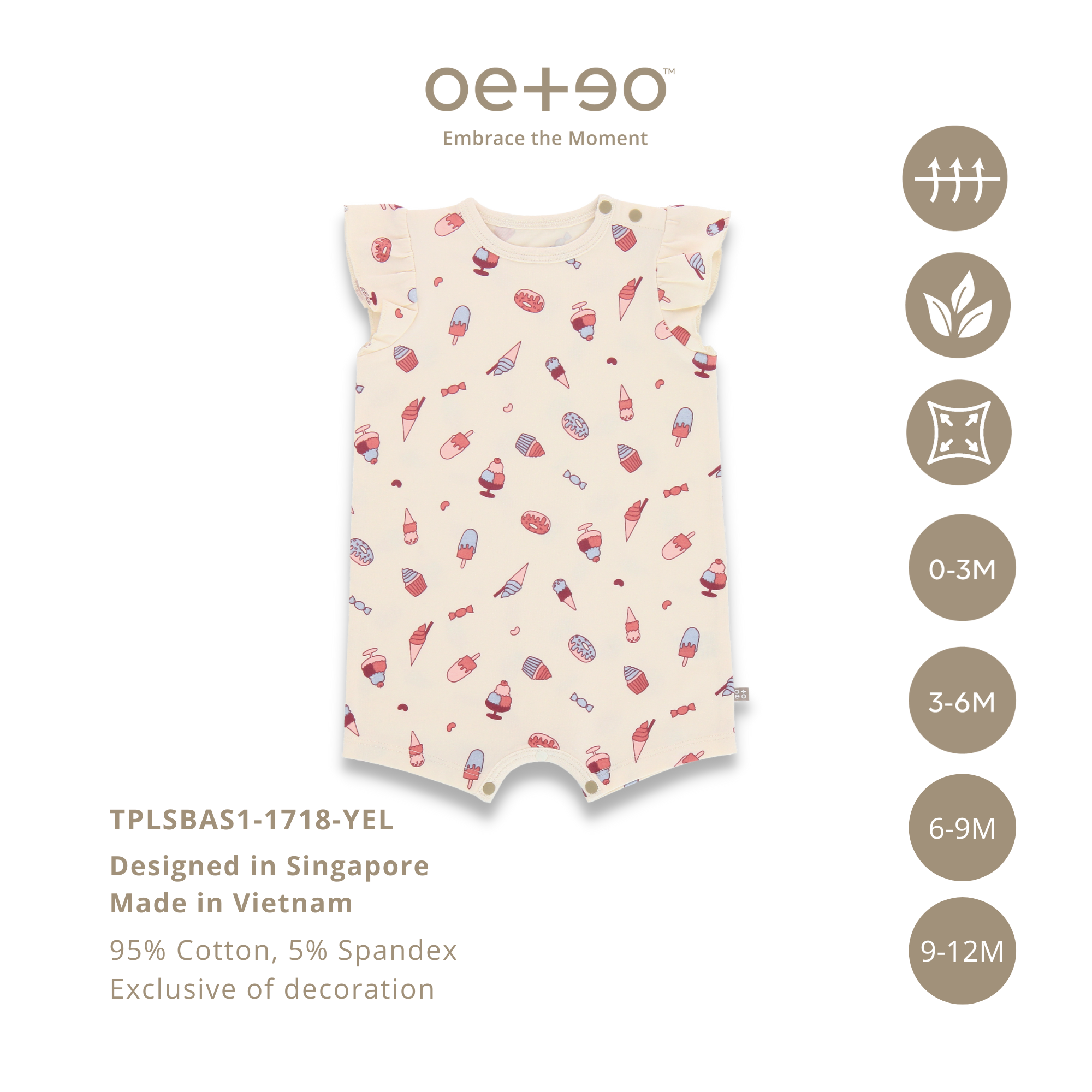 Bộ bodysuit liền quần cánh tiên OETEO bé gái 0 - 12 tháng vải 95% cotton