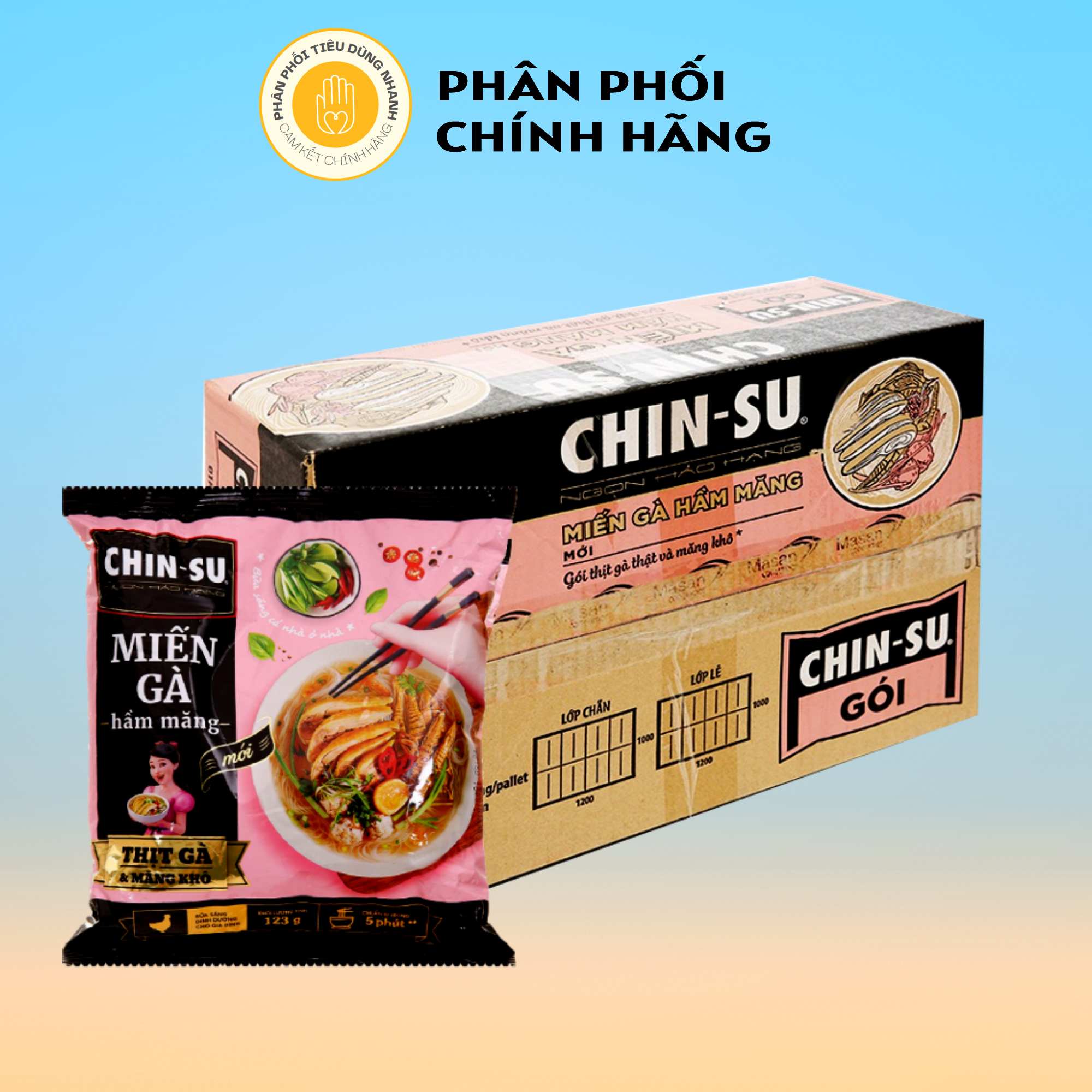 Thùng 15 gói miến gà hầm măng chinsu thịt gà & măng khô thật 123g/gói