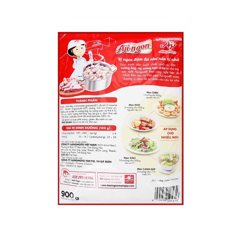 [Free Ship] - Hạt nêm Aji-ngon ngọt đậm đà gói 900g
