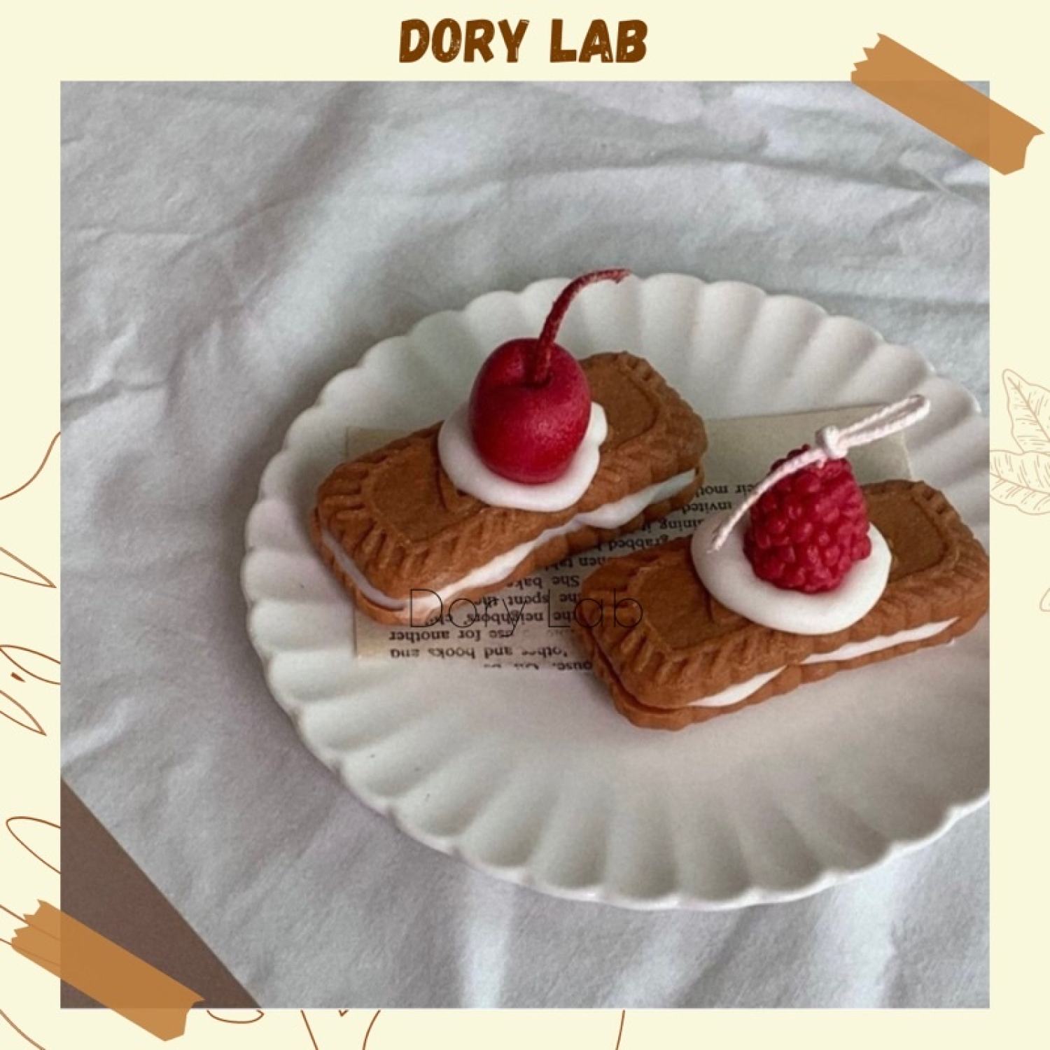 Nến thơm bánh quy kẹp mix trái cây handmade, phụ kiện decor - dory lab
