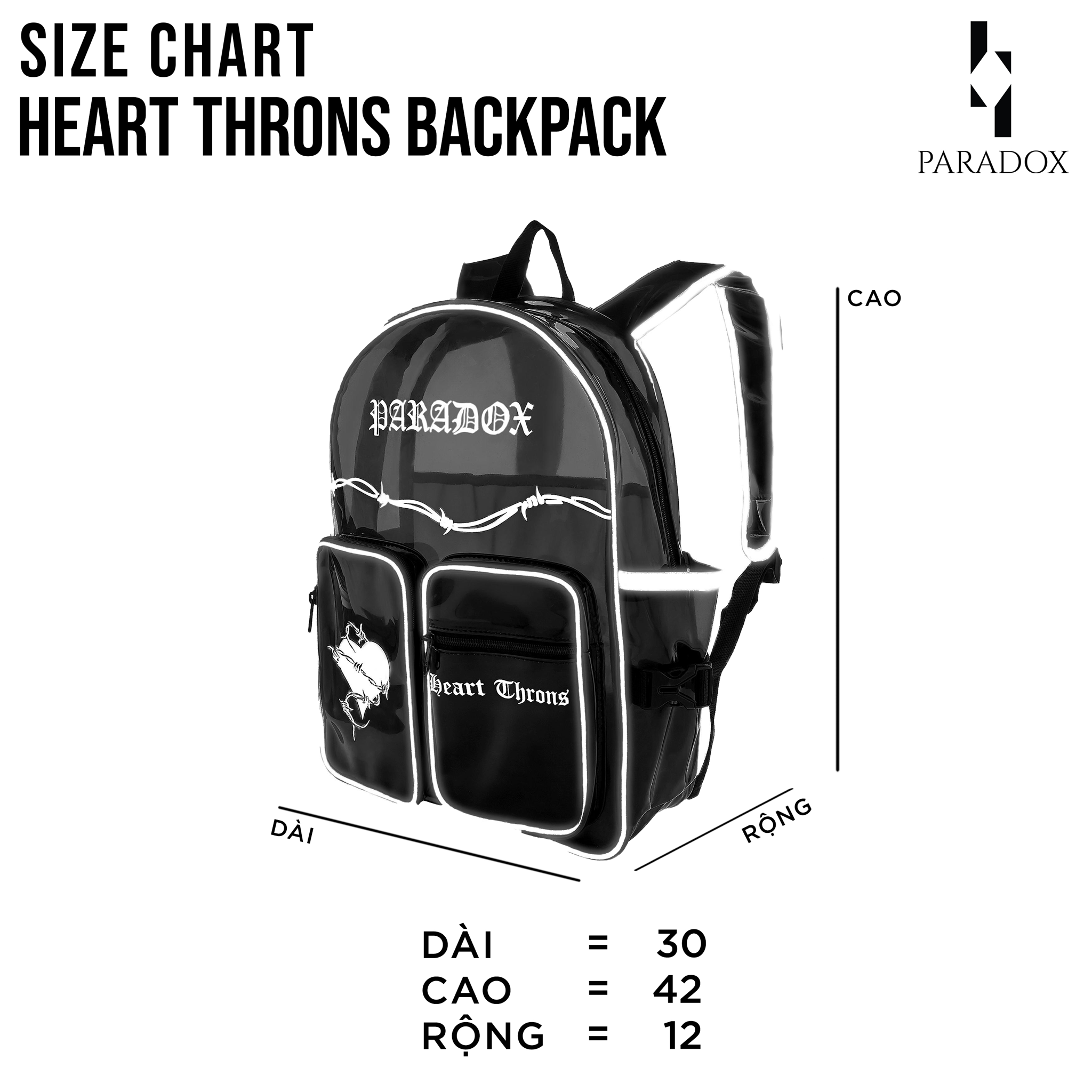PARADOX Balo PVC HEART THRONS BACKPACK - QUADRA BLACK POCKET