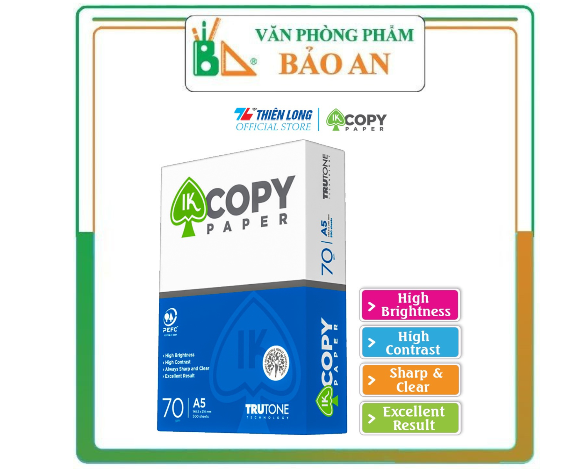 Giấy in/photo khổ a5 ik copy đl70gsm- 500 tờ/1 tập