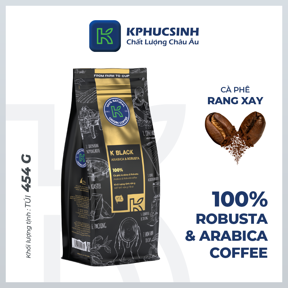 Cà phê Rang xay Đặc sản Nguyên chất Pha phin K Coffee K Black 454g (cà phê ủ lạnh, pour over)