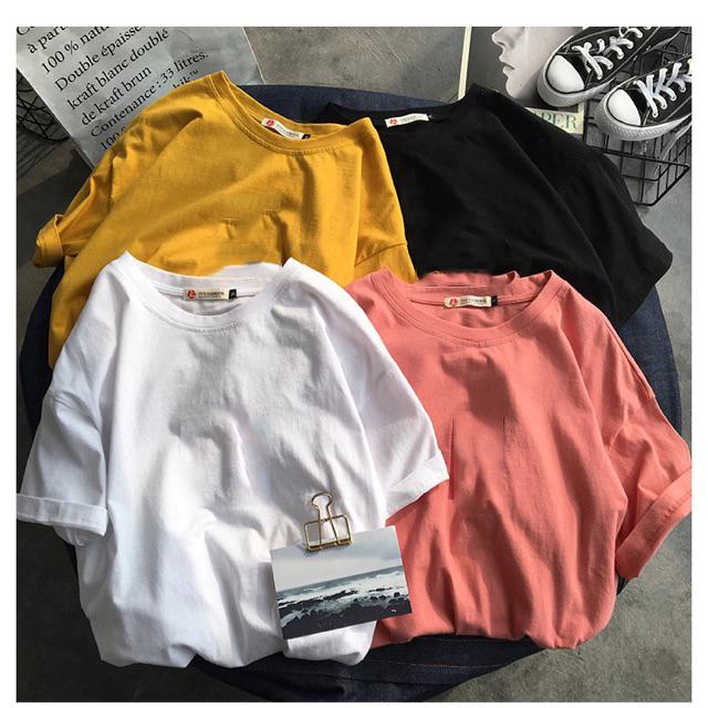 Combo 3 áo thun nam nữ tay lỡ vảo dày mịn ( trắng/ vàng/ hồng )