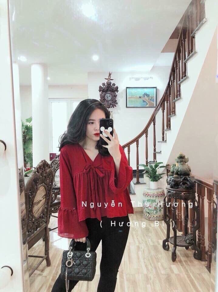 Áo sơ mi von thắt dây tay xòe form rộng TTS0044