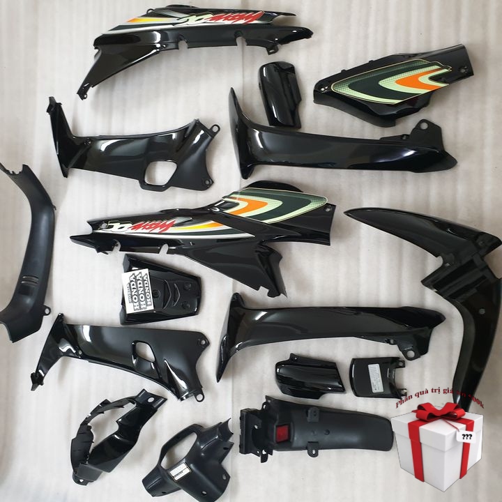 [TẶNG TEM + PHẦN QUÀ LÊN ĐẾN 300K] Dàn áo xe Wave Alpha, Wave zx, Wave 110 đời xe 1997 đến 2006 dòng pha 2 bóng, nhựa ABS nguyên sinh màu ĐEN