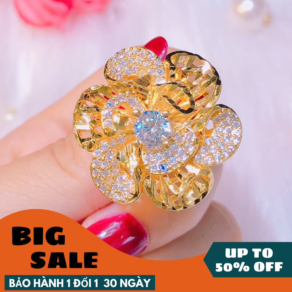 Nhẫn Nữ Mạ Vàng 18K Nhẫn nữ kim tiền xi vàng, nhẫn kim tiền ximen vàng, nhẫn mạ 24k vàng trắng hoa mai xoáy nhiều tầng đính đá pha lê GADO N025