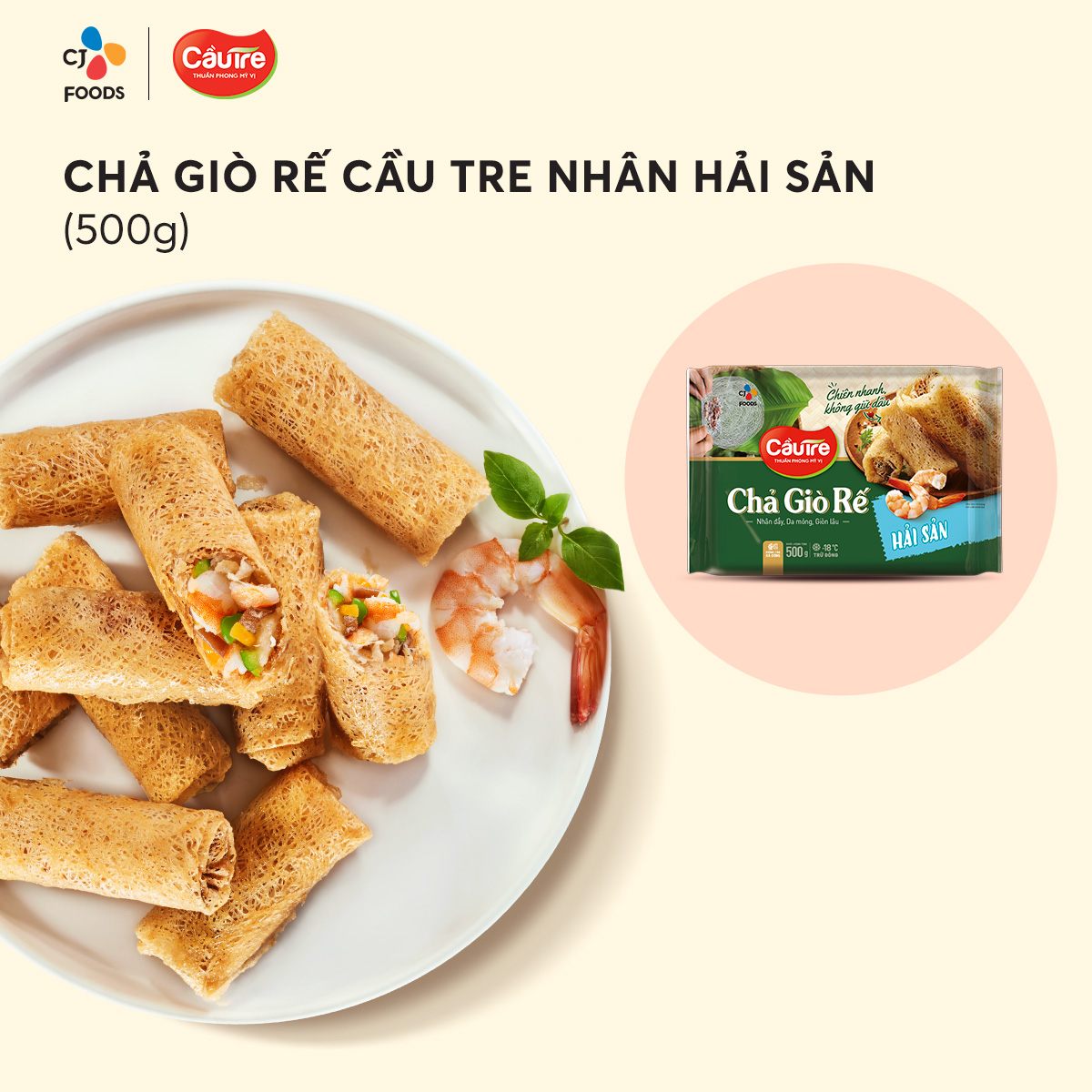 [Hỏa tốc] Chả giò rế Cầu Tre 500g (nhân Chay/ nhân Hải sản/nhân Thịt)