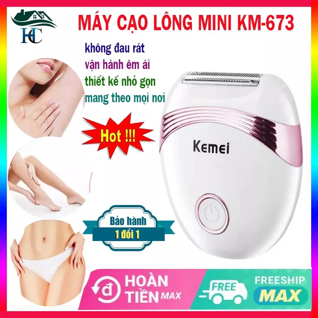 Máy cạo lông toàn thân kemei km - 673 đa năng, máy làm sạch lông sử dụng pin. máy tẩy lông kemei km-673 cầm tay bikini thiết kế nhỏ gọn, lưỡi cắt sắc bén, mềm mại không làm đau rát .