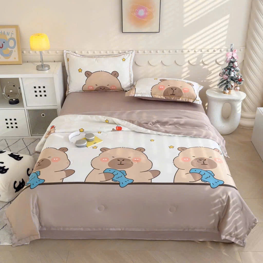 Bộ Set Đủ Bộ Chăn ga LỤA THÁI CHĂN HÈ, Phi Lụa, Cotton Lụa Hàng Nhập Khẩu 4 Món Siêu Đẹp Mát Lạnh - KiMi Decor
