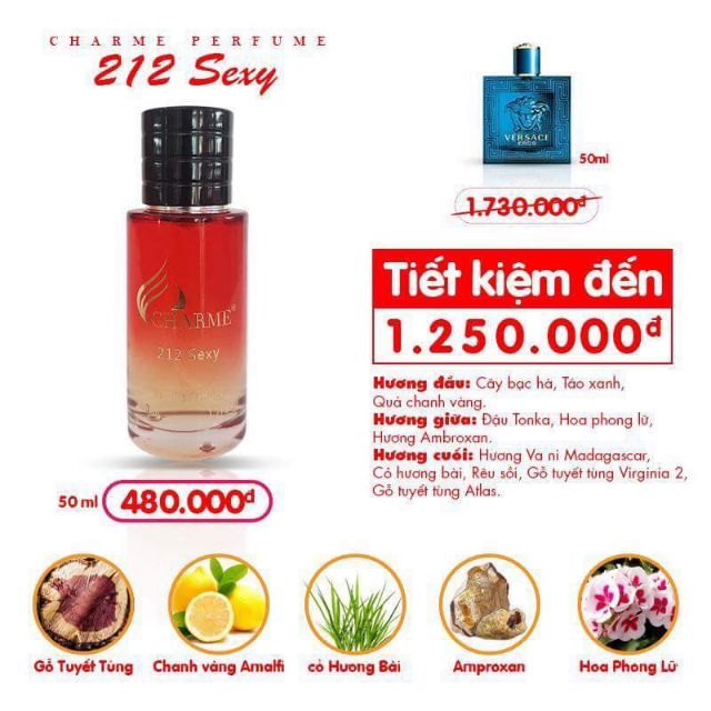 [HCM]Nước hoa nam charme 212 Sexy -  (50ML)( lô gô mới deter mới)