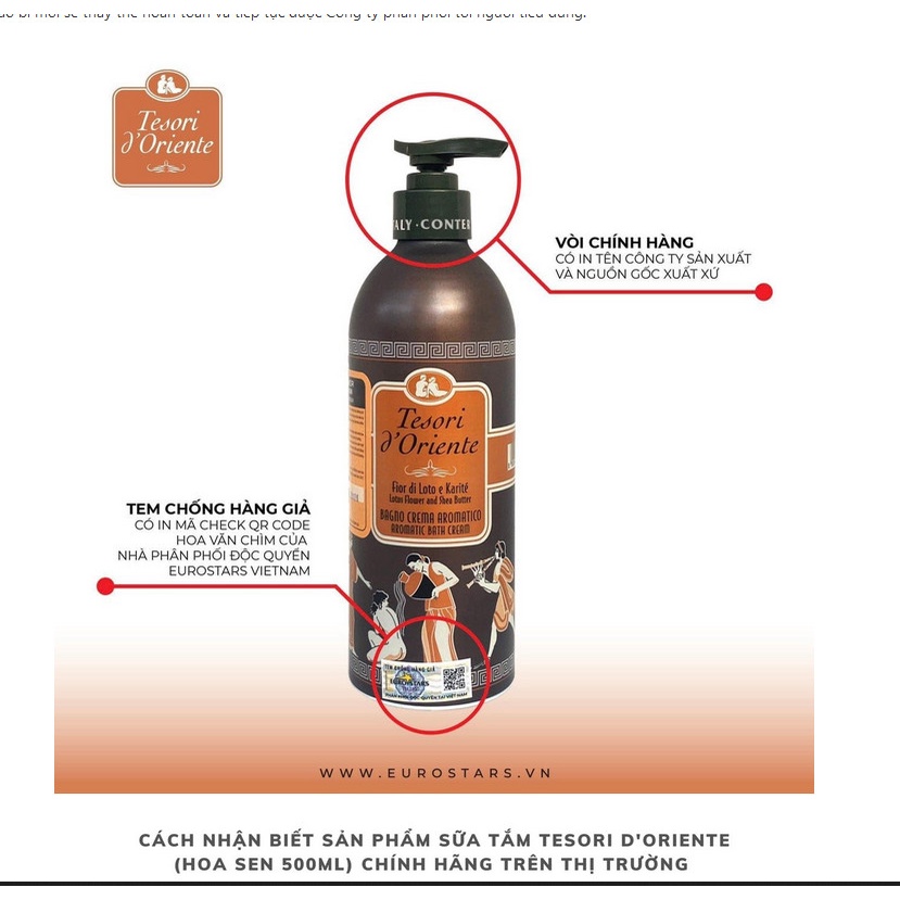 Sữa tắm hương nước xích Tesori d'Oriente hương hoa sen 500ml nhập khẩu Ý