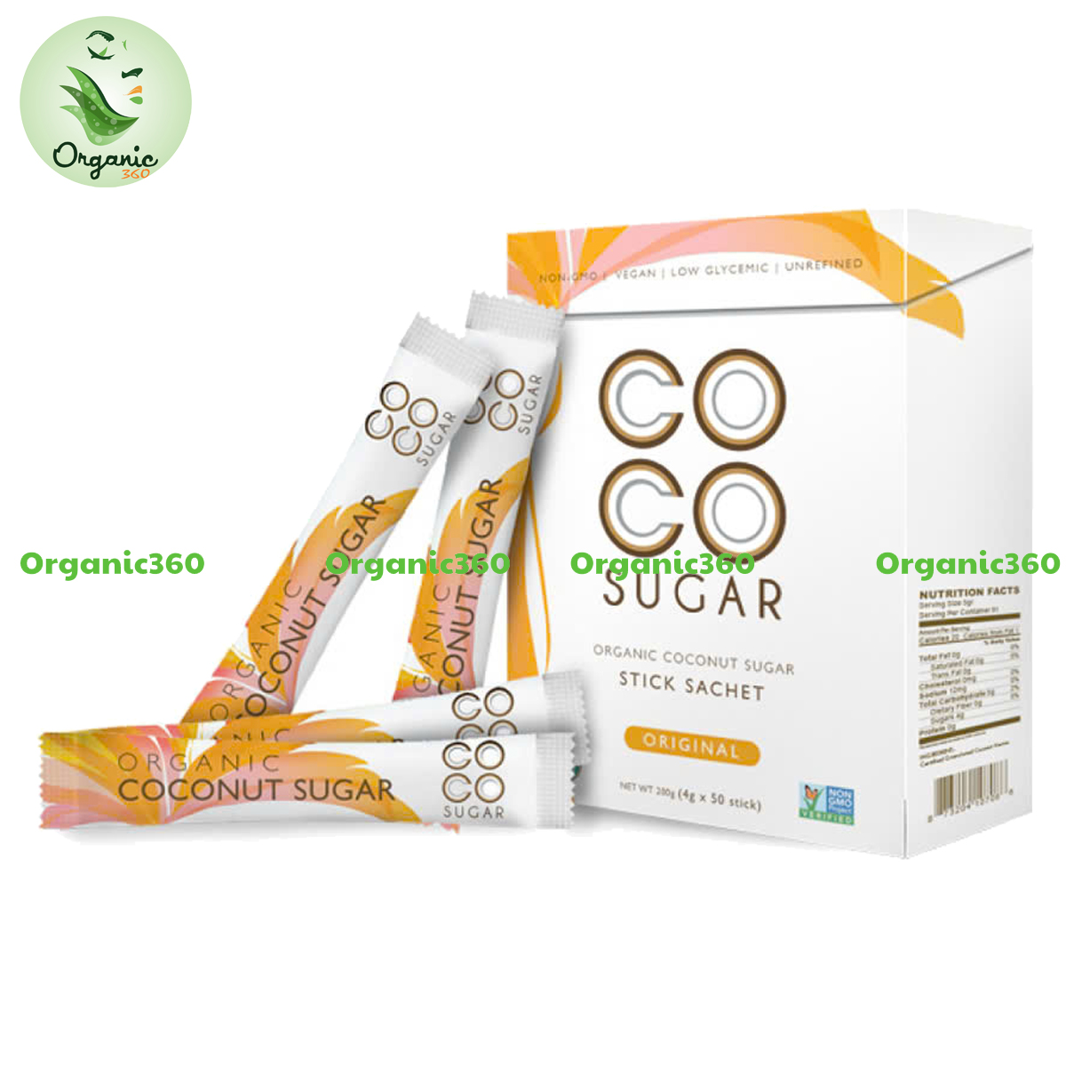 Đường mật hoa dừa hữu cơ PT CoCo 454g , Hộp 50 gói x4gr