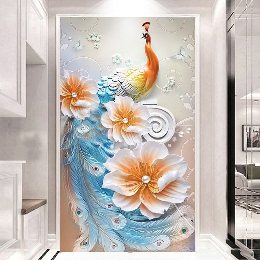 [HCM][Tranh treo tường] Bức tranh treo tường Tranh Treo Tường 3D Công Ngũ Sắc Và Hoa Ngọc Trai khổ lớn Tranh treo tường có khung decor trang trí phòng khách phòng ngủ quán cà phê nghệ thuật 3D hiện đại