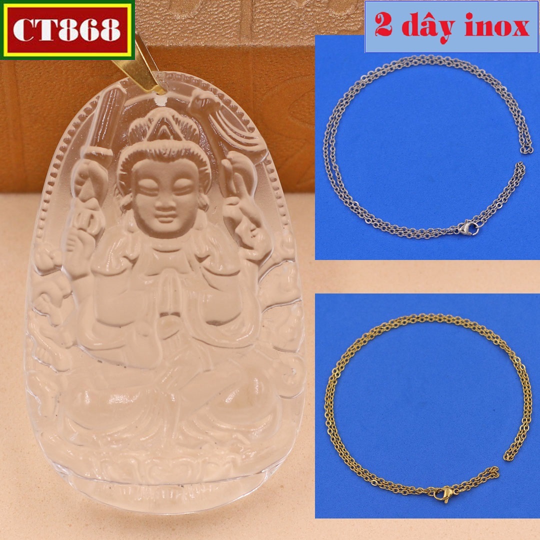 Vòng cổ 2 dây inox Thiên thủ thiên nhãn thủy tinh 3.6 cm HINTRVFLTVB8-Hộ mệnh tuổi Tý