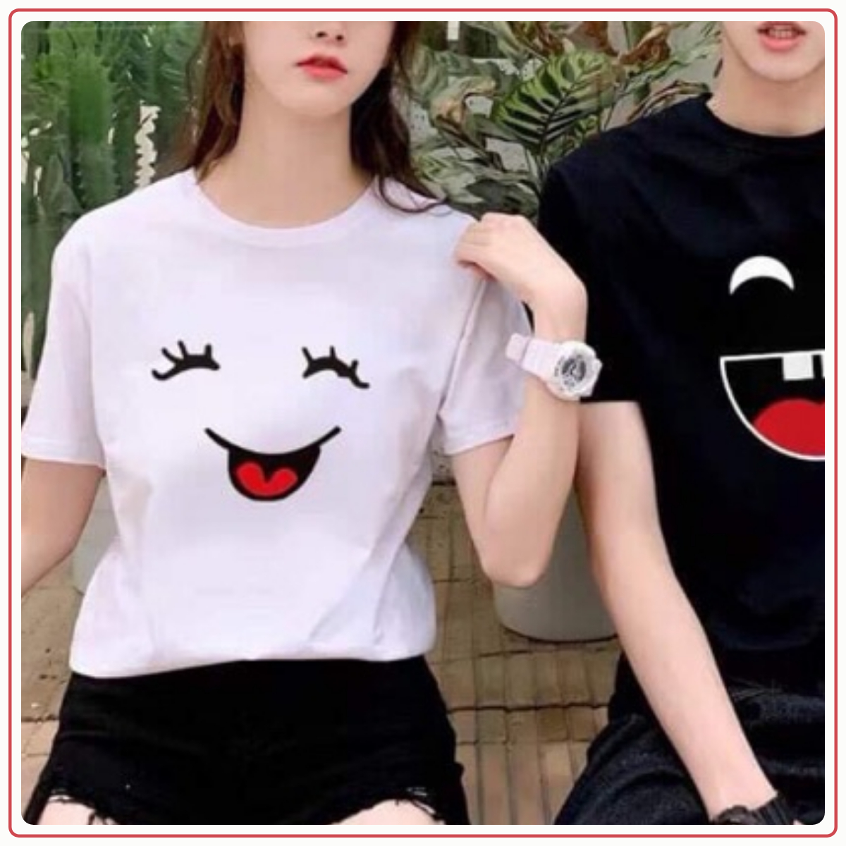 áo đôi thun ( 2 áo) mặt cười trắng đen..