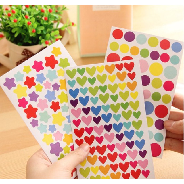 [HCM]Bộ 6 Sticker trang trí Color K1514 Sticker Tròn Sticker Trái Tim Sticker Ngôi Sao