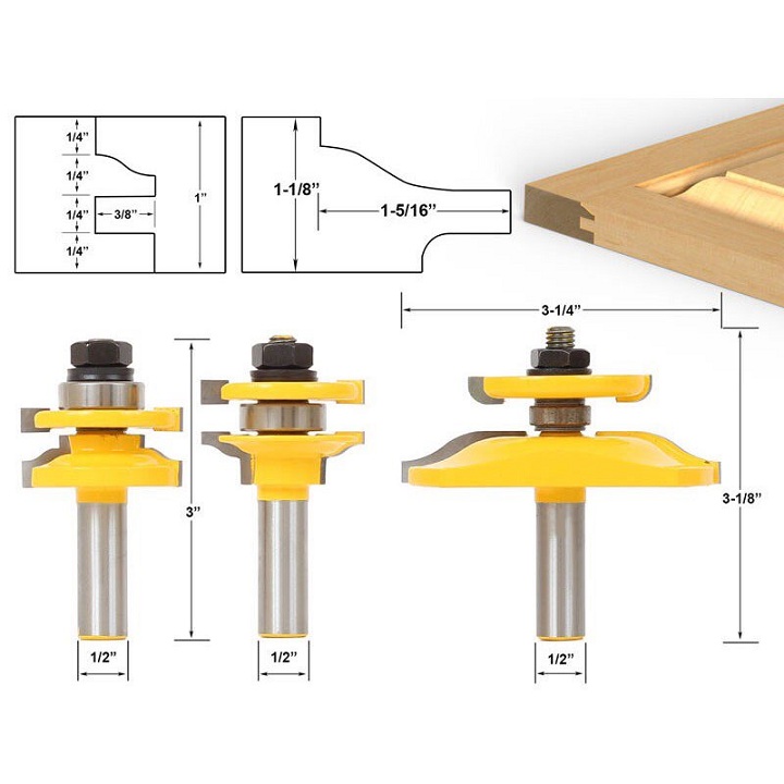 Bộ 3 mũi phay ghép mộng cửa bếp