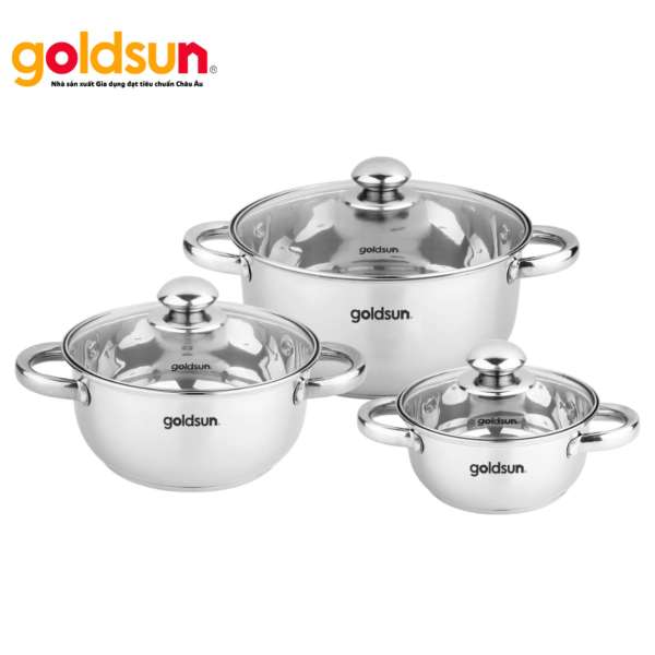 Bộ 3 nồi inox Goldsun dùng được cho bếp từ GE33-3306SG